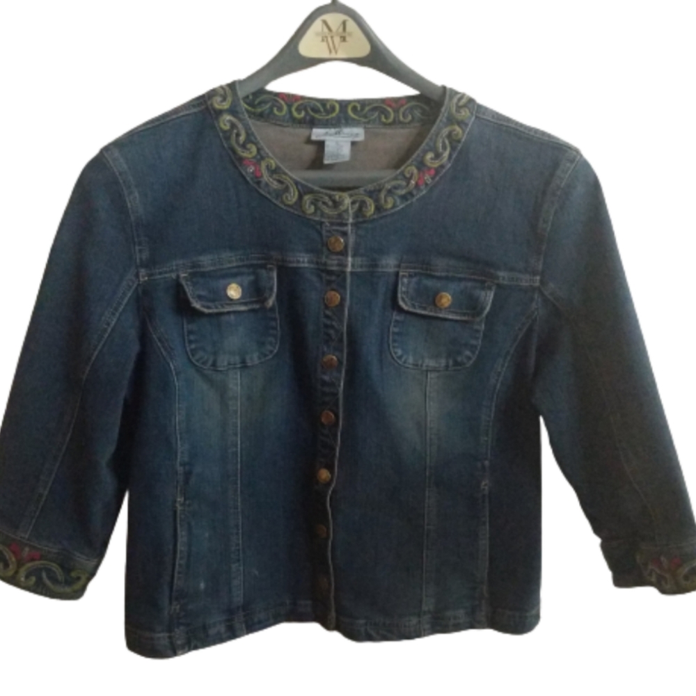 Vintage Denim Jacket Stretch Embroidered Beaded